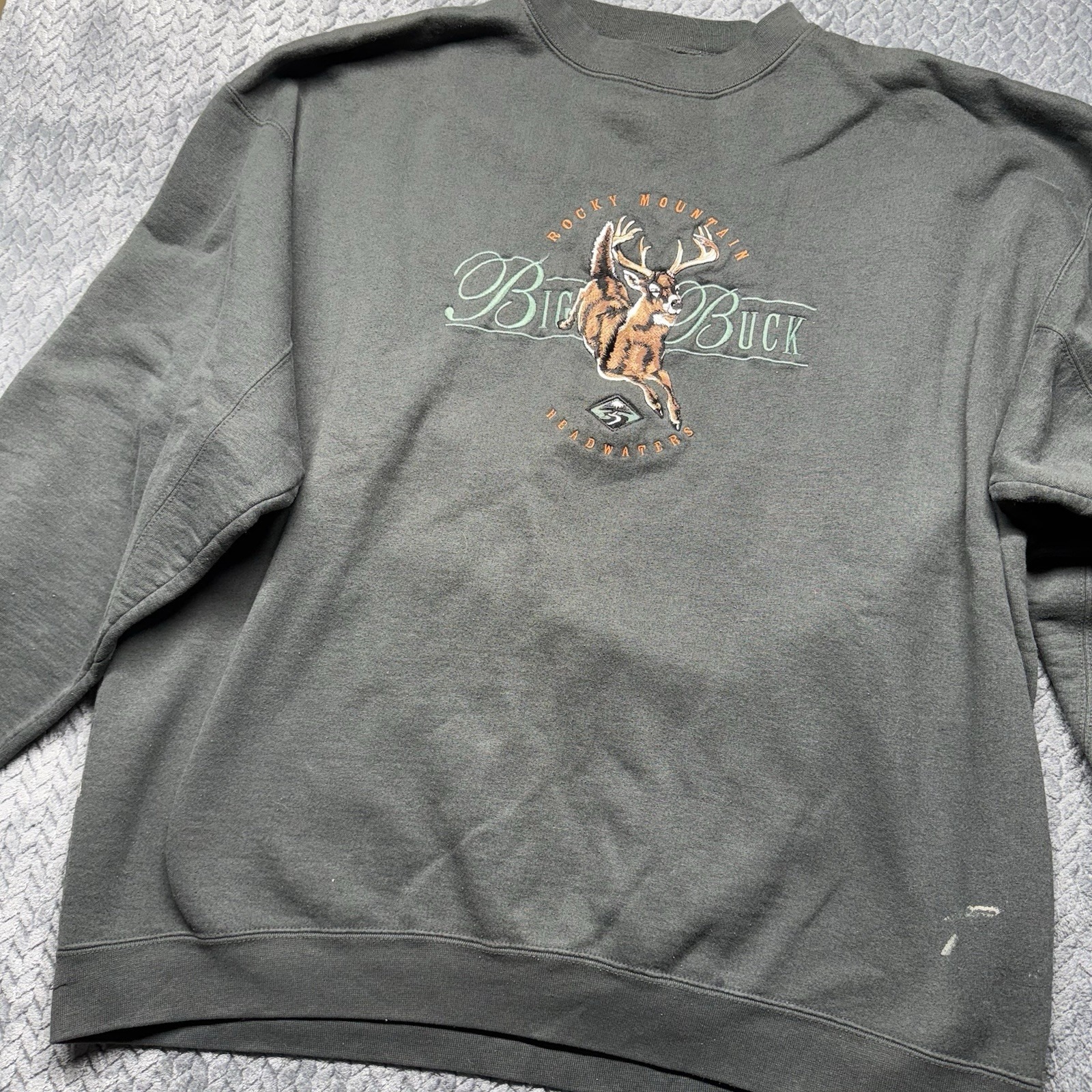 Vtg Big Buck Rocky Mountain Whitetail Embroidered Crewneck Sweatshirt Xxl Green